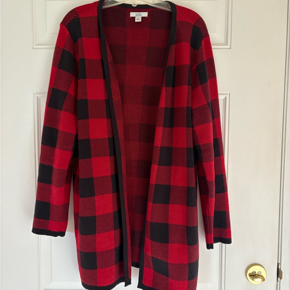 Christmas sweater!  Croft & Barrow Red and Black Plaid Cardigan